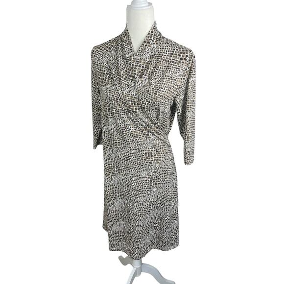 J.McLaughlin Catalina Cloth Savannah Panama Brown Cream Faux Wrap Dress Medium - Picture 4 of 14